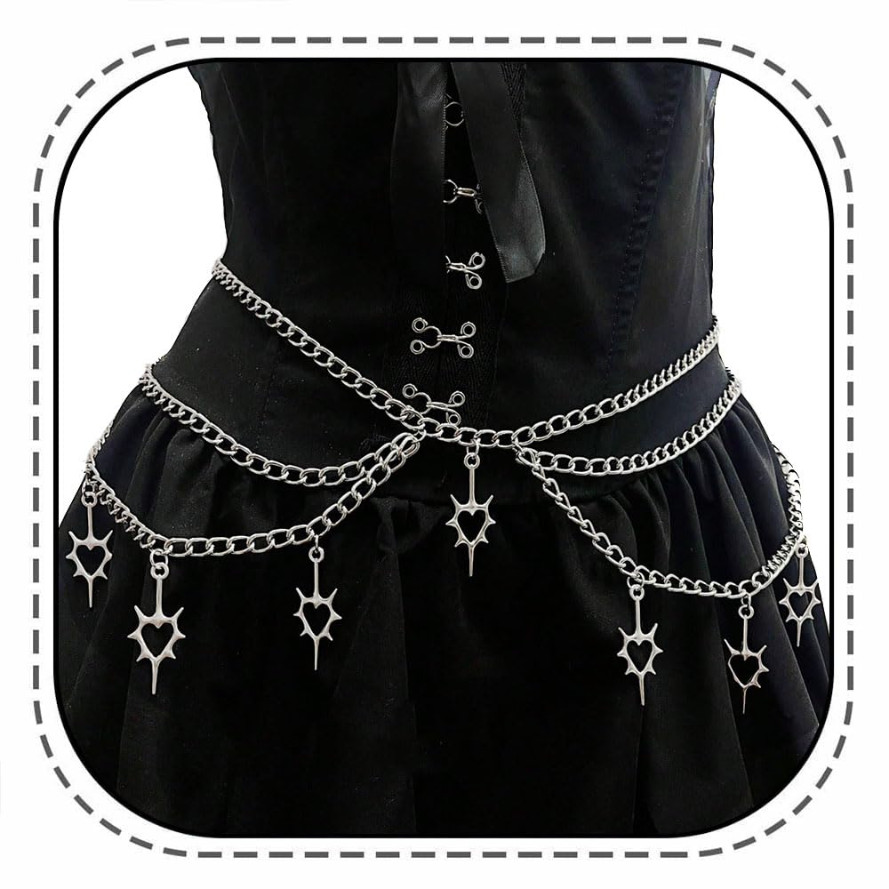 Thorn Heart Waist Chain Belt - Punk Gothic Crossover Body Belly Chains Tassel for Women Girl