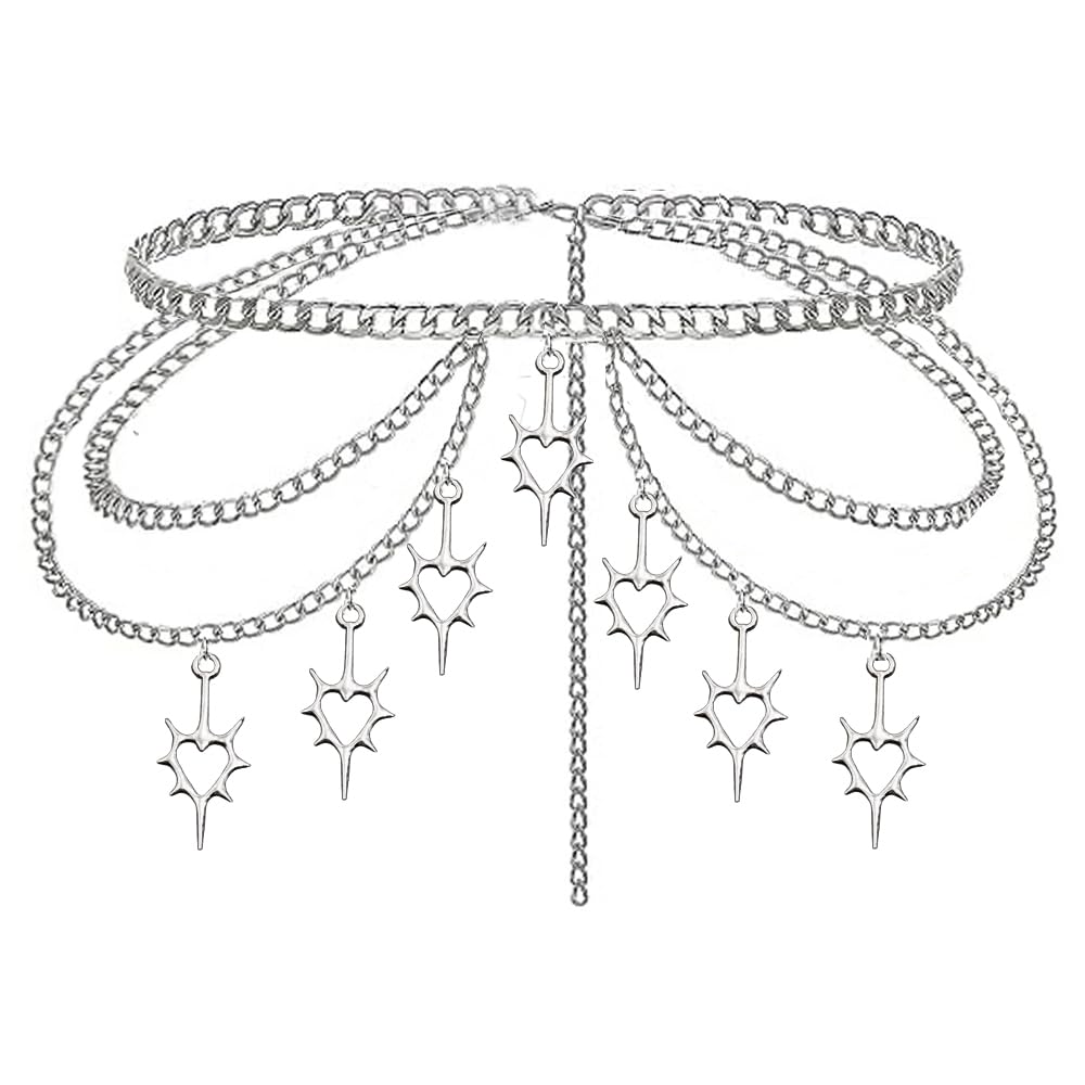 Thorn Heart Waist Chain Belt - Punk Gothic Crossover Body Belly Chains Tassel for Women Girl