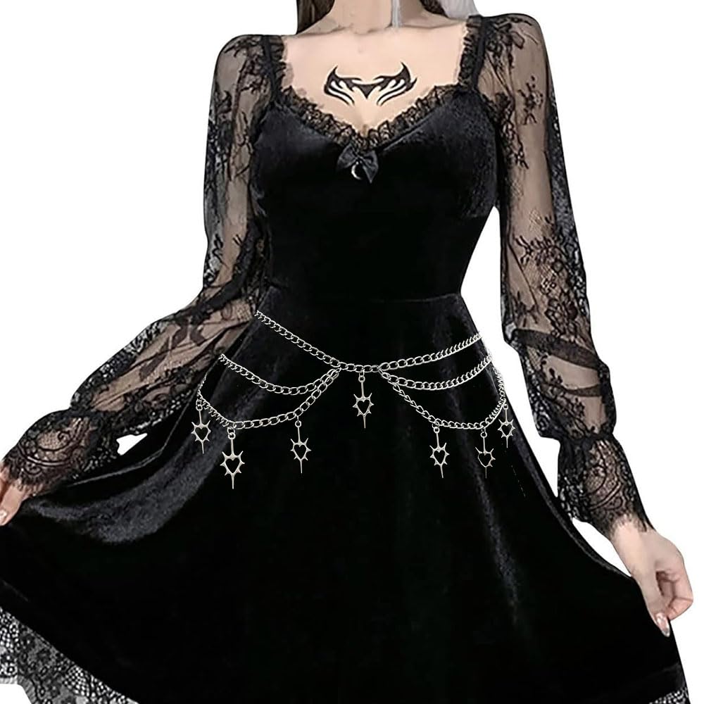 Thorn Heart Waist Chain Belt - Punk Gothic Crossover Body Belly Chains Tassel for Women Girl